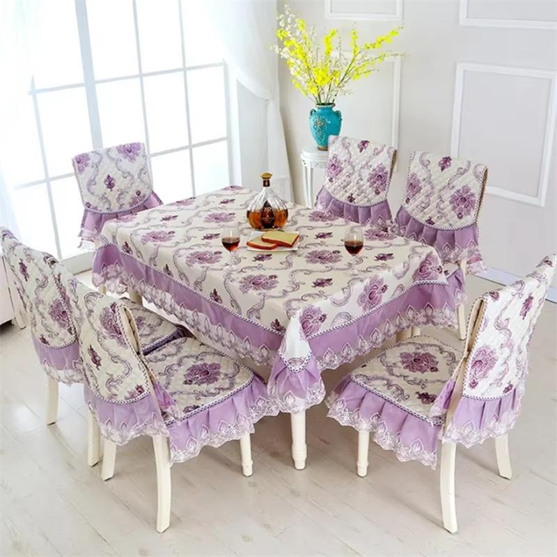 

European Style Dining Chair Pad Pastoral Style Flower Pattern Lace Tablecloth Fashion Home Decor Tablecloth Chair Cover Set about 150x200cm