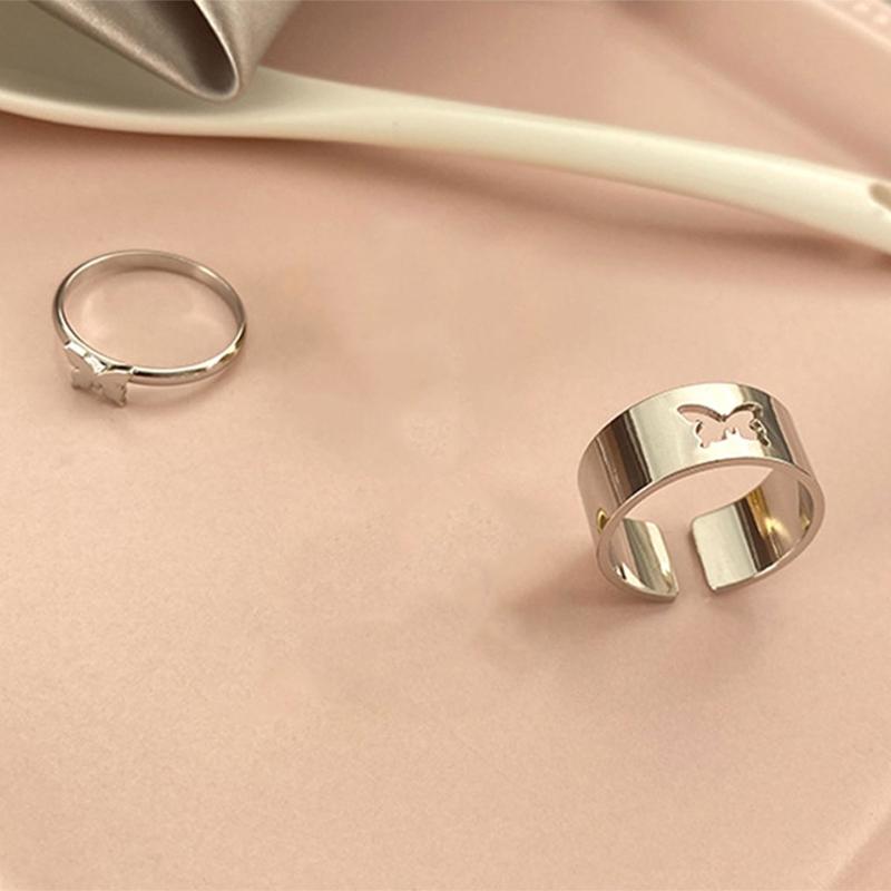 1 Pair Vintage for Butterfly Lovers Couple Rings Set Engagement Promise Bands Open Cuff Rings Adjustable Matching Ring