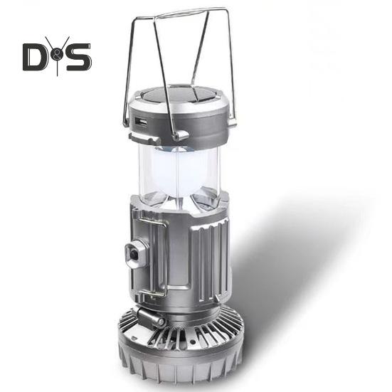 2-i-1 Viftelys Vanntett Solcelledrevet LED Campinglykt med Vifte Bærbar Oppladbar Lampe Multifunksjonell Vifte for Utendørs Camping