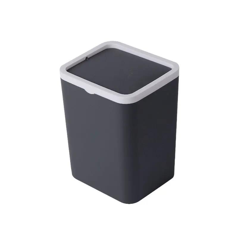 1pc Mini Square Storage Bin With Lid, Plastic Desktop Trash Can, Compact Home Desk Wastebasket With Flip Top, Small Garbage Cont