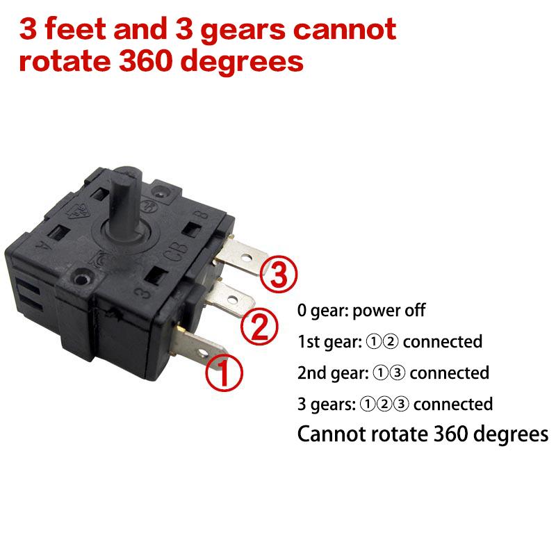 1Pcs Electric Room Heater Gear Position Switch Accessories 3 Pin 5Pin Rotary Switch Selector AC 250V 16A