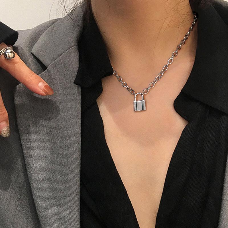 

Punk Titanium Padlock Chain: Trendy Hip Hop Sweater Necklace for Men & Women