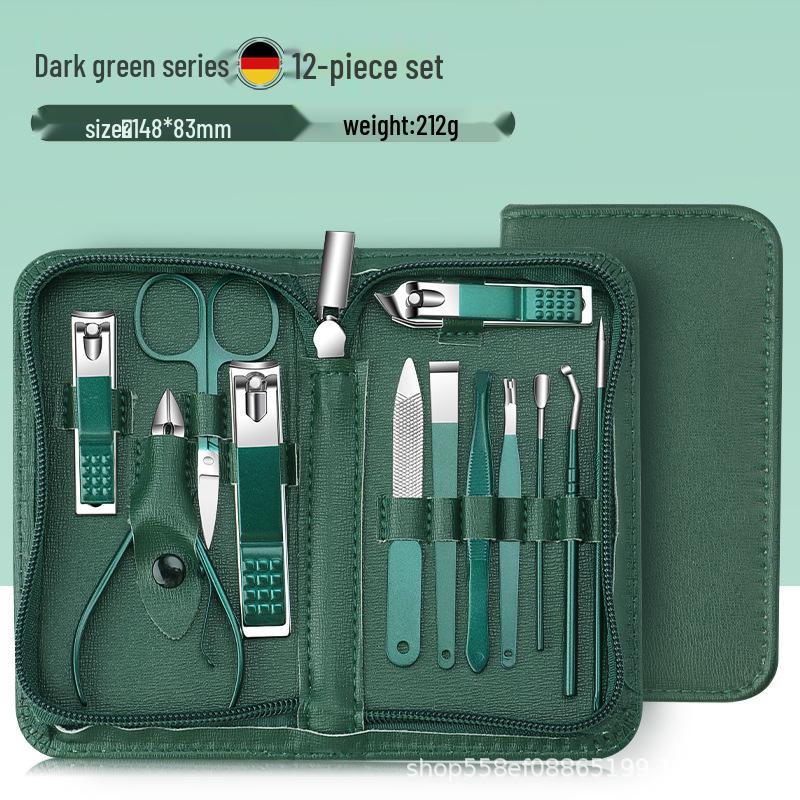 Dark Green 35-Piece Nail Clipper & Manicure Set with Zip Bag