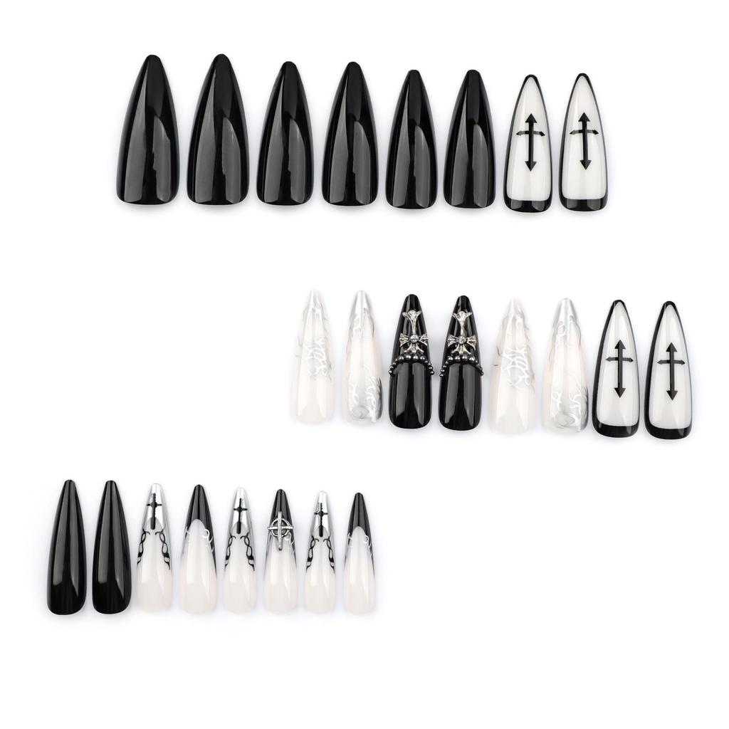 European & American Dark Cross French Manicure Press-On Nails