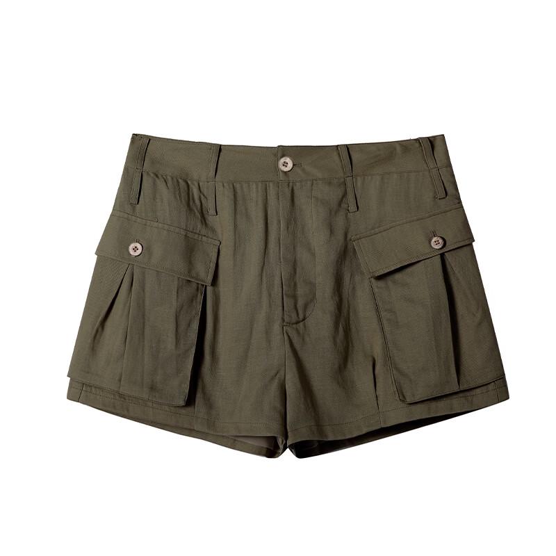 GREEN BELT Women's Tencel Linen A-line Cargo Shorts