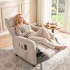 Reclining Massage Armchair With Footrest 2 Massage Zones High Back Pockets Chenilla Upholstery Cream