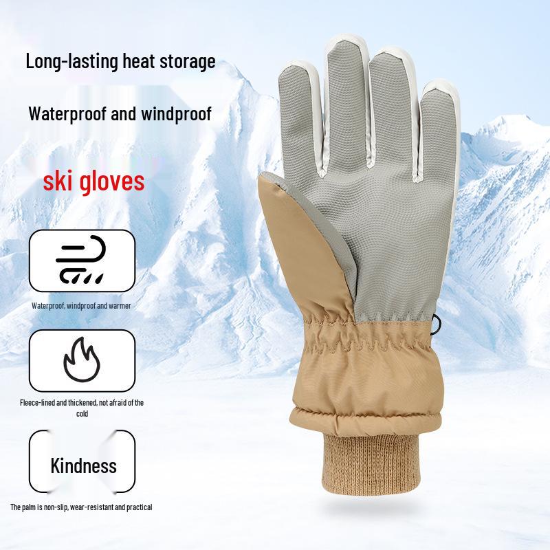 Mănuși de schi unisex cu ecran tactil, căptușite cu fleece pentru iarnă - Groase, călduroase și rezistente la frig pentru adulți și copii