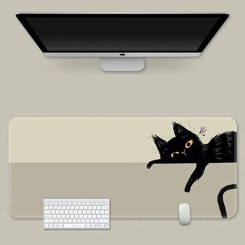 Kawaii Black Cat Sketch  Mouse Pad Anime Gaming Desk Mat Nonslip Rubber for Home Office
