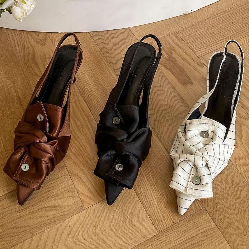 Fashion Brand Designer High Heels Women Button Butterfly-knot Party Dress Shoes Elegant Pointed Toe Pumps Sandals Women Zapatos De Mujer