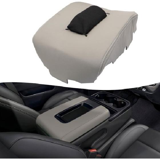 Light Gray Leather Center Console Leather Lid Armrest Cover Light Gray