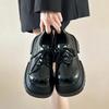 Women's Chunky Heel Single Shoes Female British Style Square Head Loafers Casual New Thick Heels Dress Lace-up Leather Pumps