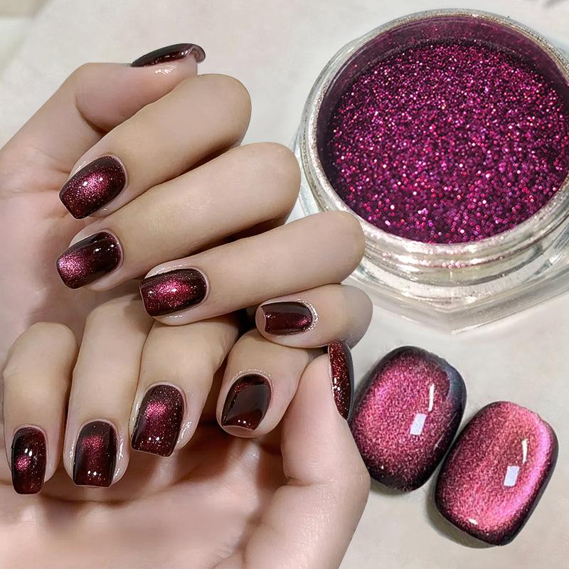 Retro Caramel Color Quantum Flash Cat Eye Powder, Manicure Red Brown Flash Glass Bead Spar Cat Eye Powder Diy Manicure