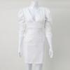 Women's Pure White Foam Sleeve Deep V Waist Halter Elegant Fashion Dress