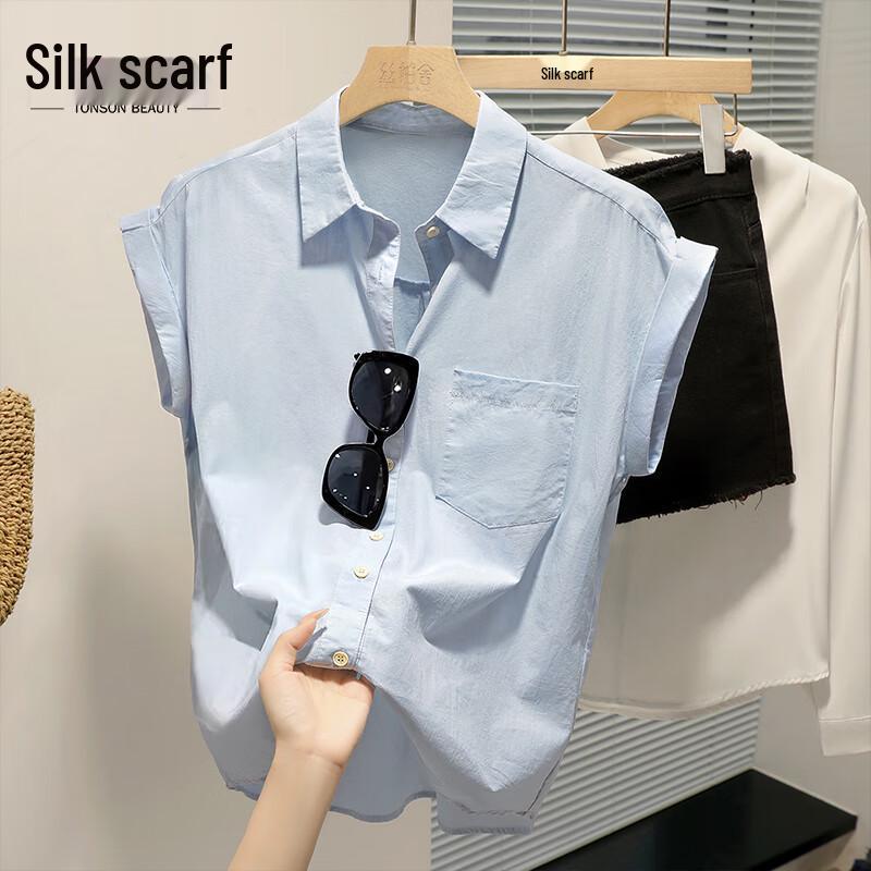 Women s Casual Single-Breasted Short-Sleeve Shirt XXL