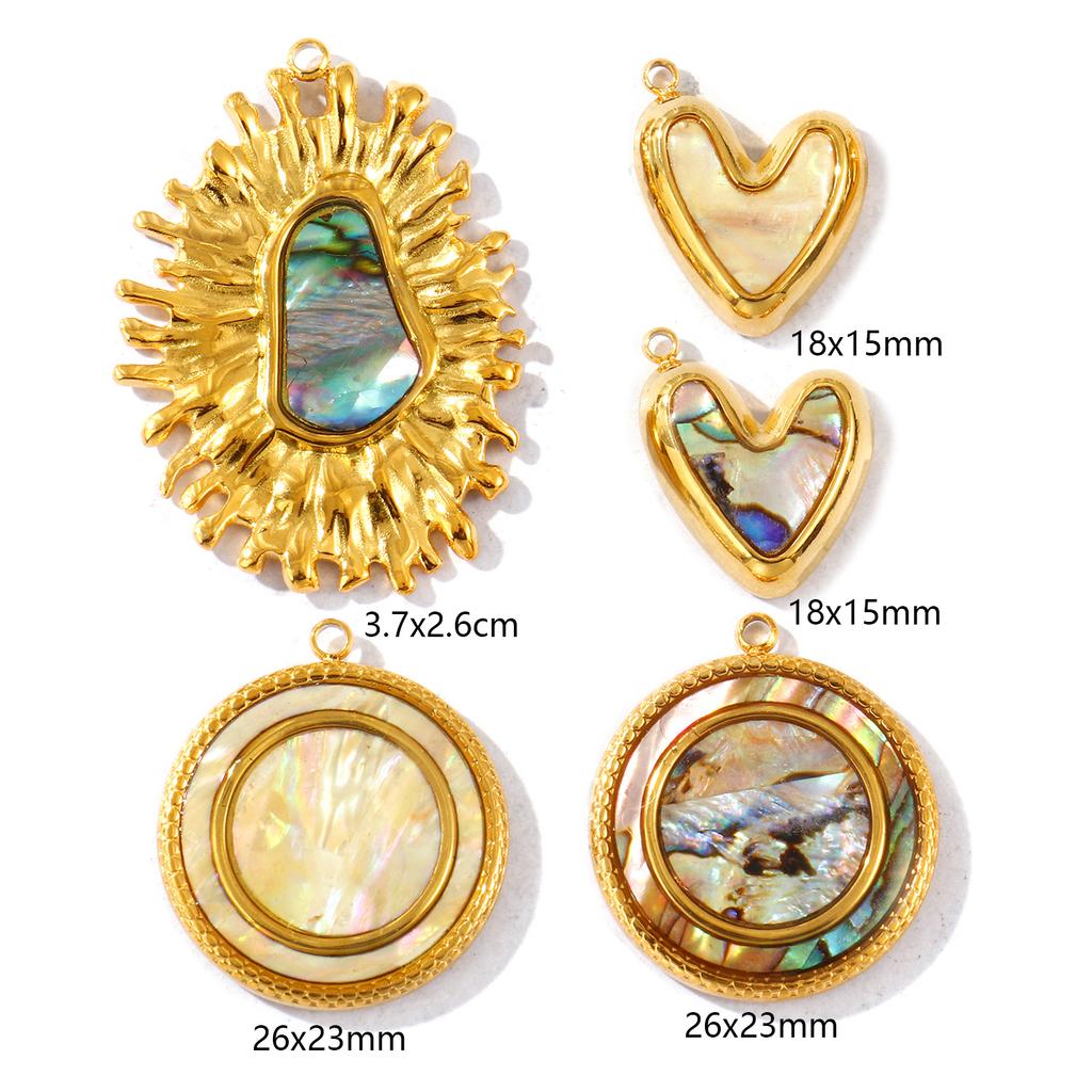 1 Piece Waterproof Natural Shell Charms 18K Gold Plated Round Disc Heart 304 Stainless Steel Pendants For DIY Necklace Making