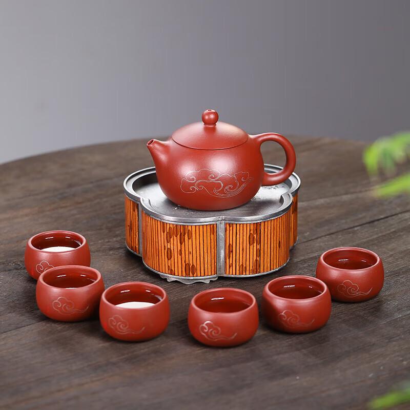 Xishi Zisha Auspicious Cloud Gold & Jade Inlay Tea Set