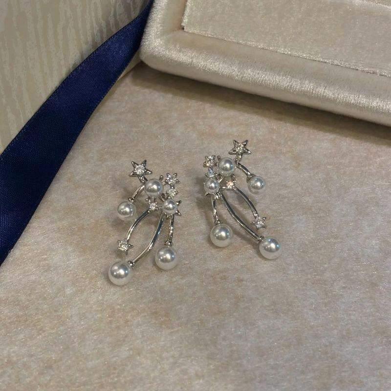 Silver Needle Zircon Star Pearl Pendant Earrings Light Luxury Premium Temperament Earrings Personality Fashion Versatile Earrings Women