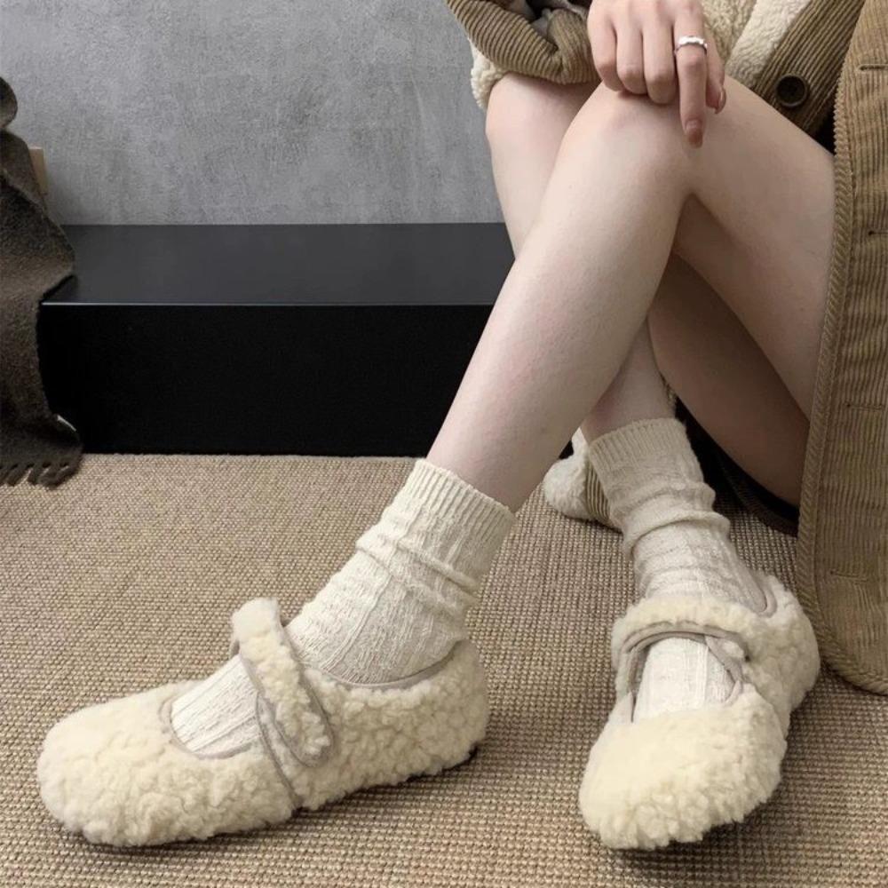 Fur Women Flats Cotton Shoes Casual Fashion Mary Jane Shoes 2026 Elegant Fashion Snow Boots Winter New Brand Warm Mujer Botas