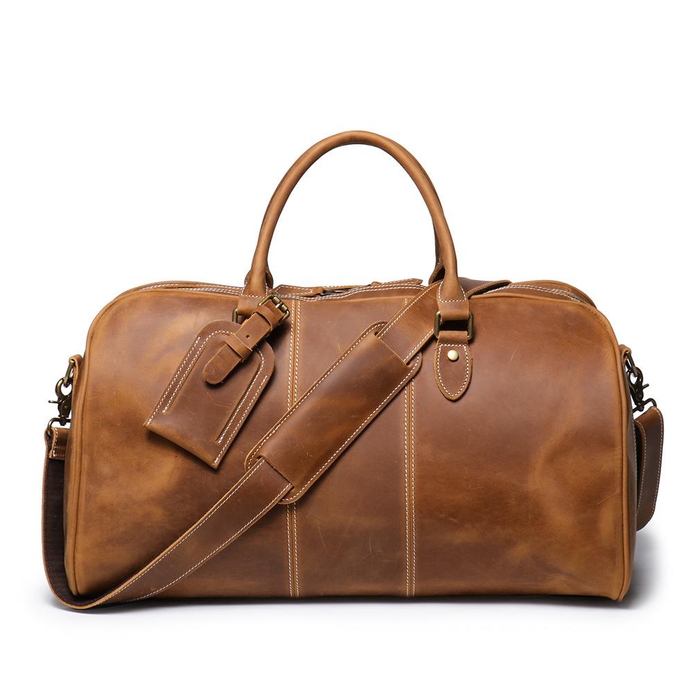 Retro Men S Genuine Leather Hand-Held Travel Bag Women S Mad Horse Leather Shoulder Messenger Bag Large Capacity Duffel Bag