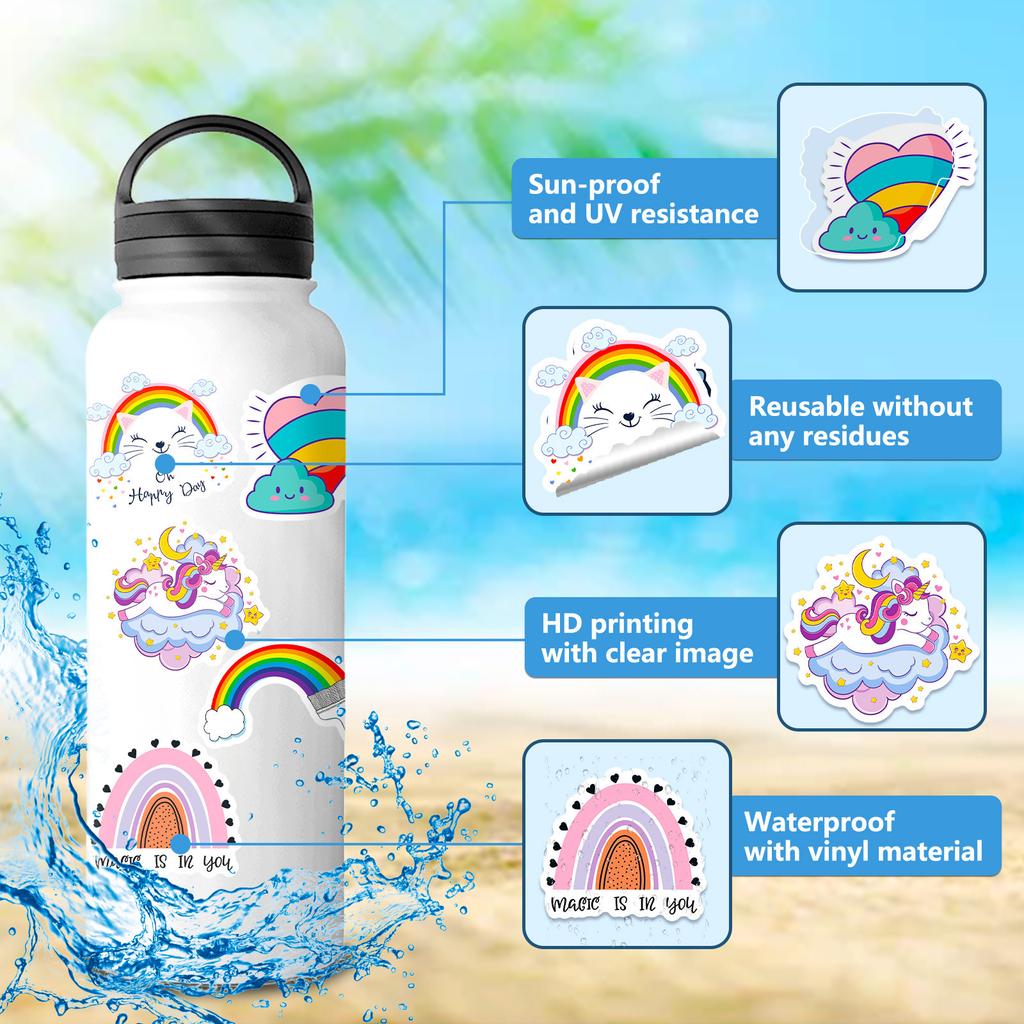 50 Autocolantes Arco-Íris Autocolantes Arco-Íris Boémio Festa de Aniversário Infantil Desenho Animado Graffiti Autocolantes Impermeáveis