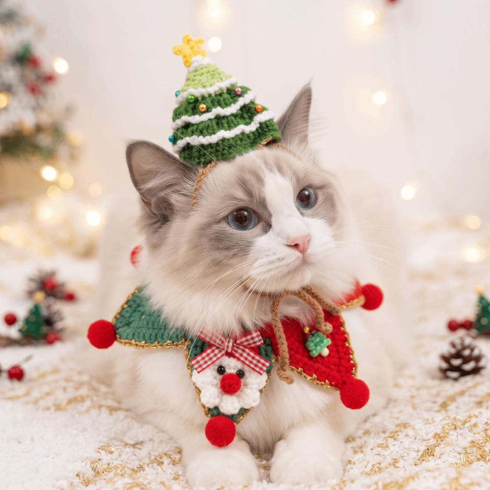 Soft Texture Christmas Cat Scarf Handmade Dog Holiday Bib Pet Tree Hat  Winter Walk