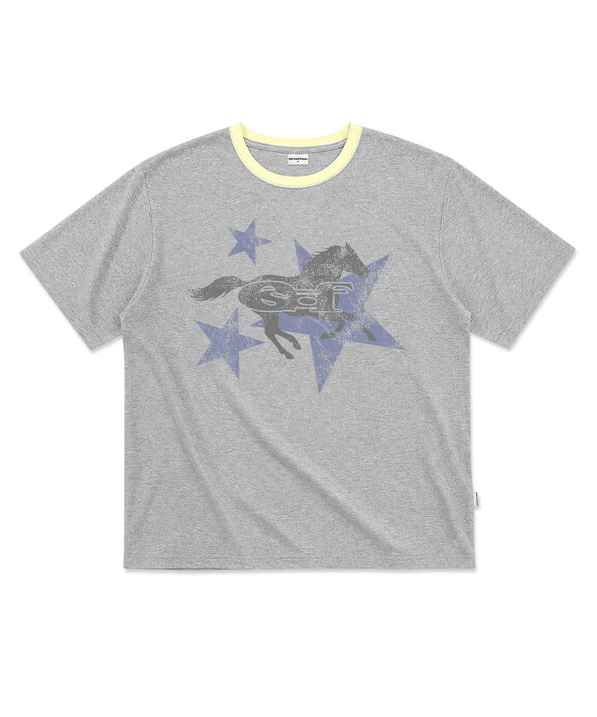 ESCAPEFROM [Escf X Hot Today] Lone Star Horse Roll-Up Point Short Sleeve T-Shirt Gray