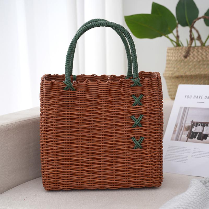 Wicker Handheld Lightweight Basket: Versatile Vegetable Shopping, Fashion Tote, Picnic & Bathroom Shower Use