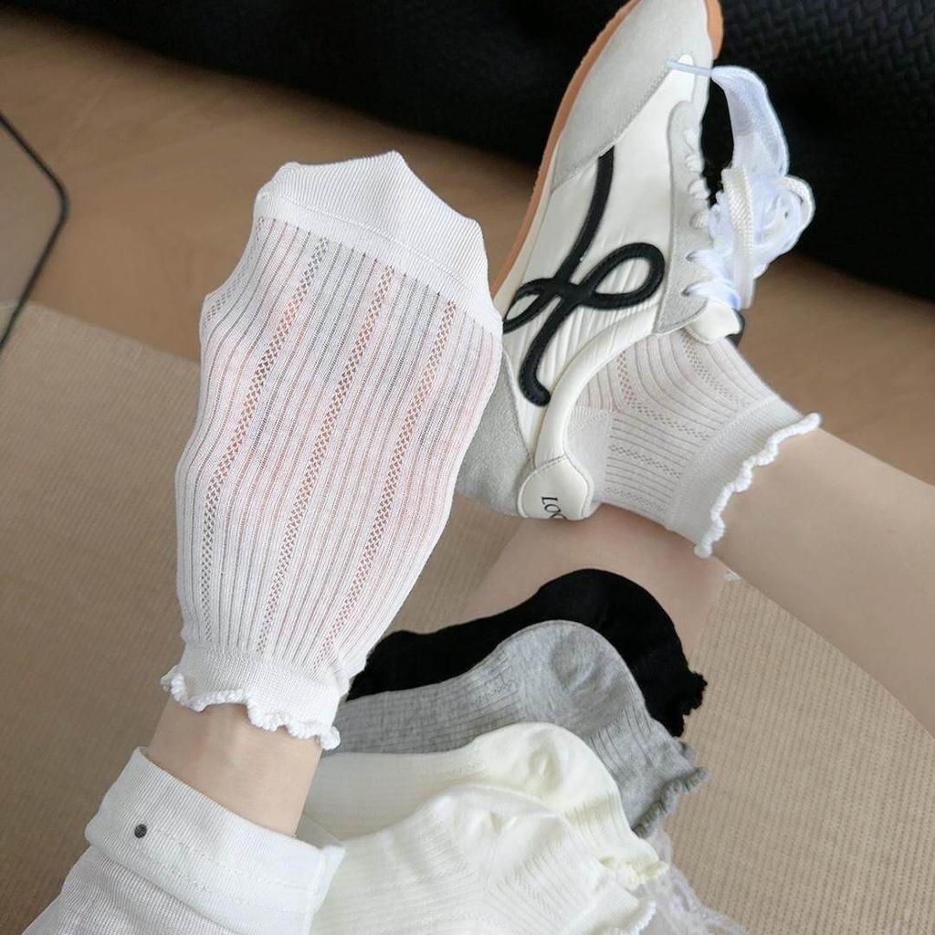 5pcs New Summer thin women's socks simple breathable comfortable short tube lace socks spring summer solid color mesh socks