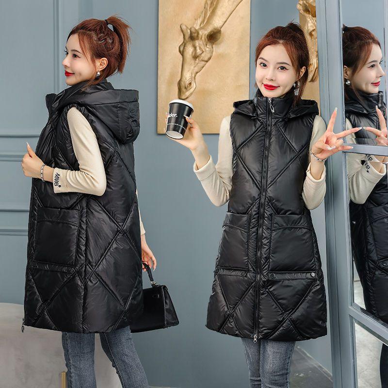 Abnehmbare Daunenbaumwollweste für Damen im Herbst-Winter-Mittel- bis Langstil, waschfreie Baumwollweste, Damen-Schulterjacke, Trend