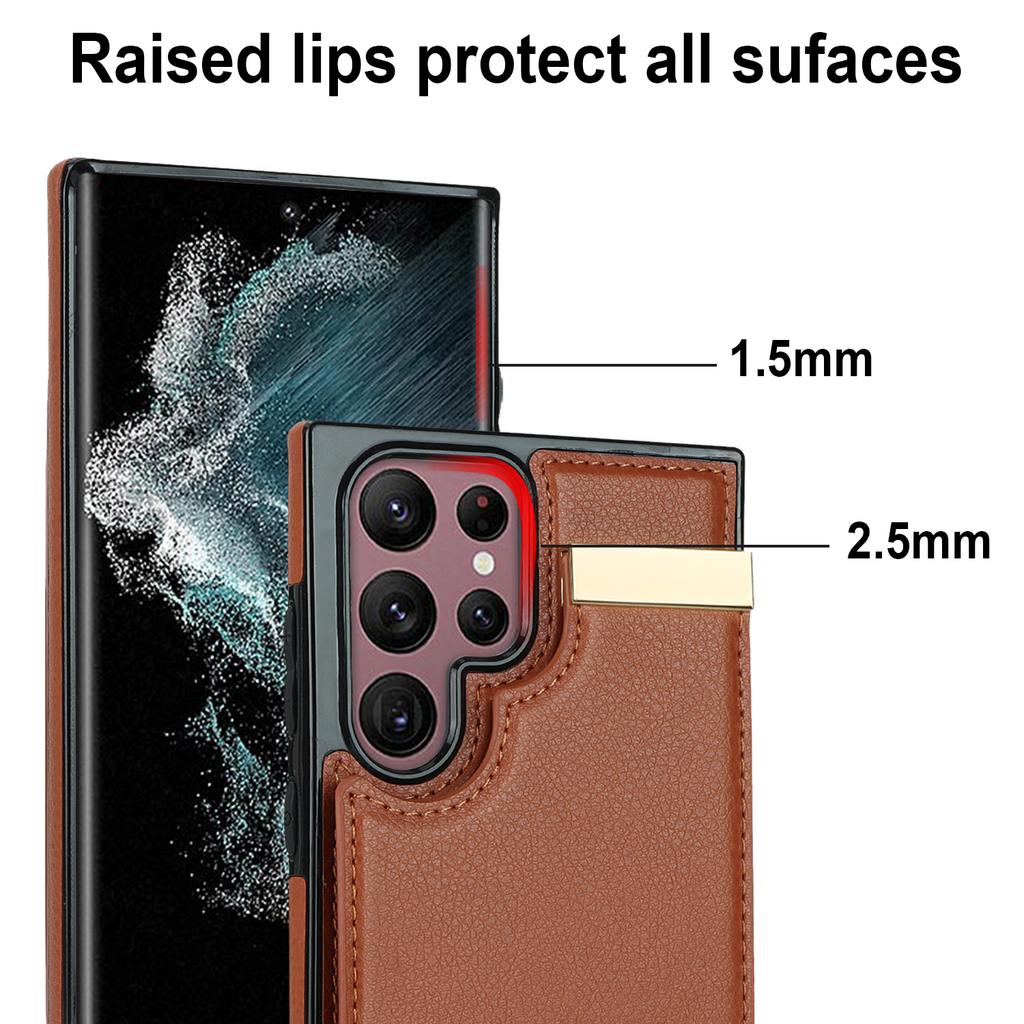 For Samsung Galaxy S24 Ultra Cover Hardware Decor TPU+PU Leather Card Bag Cell Phone Case