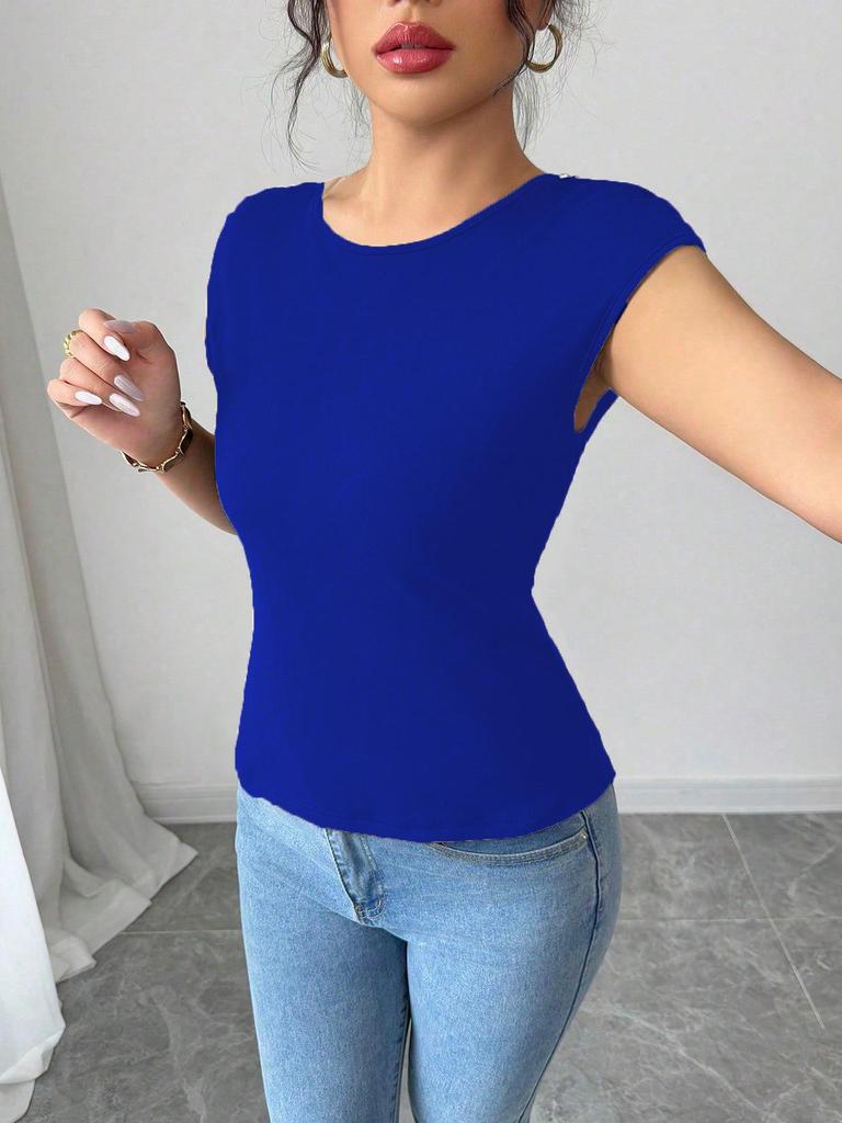 European-American Fashion Women's Solid Color Slim Fit Round Neck Short Sleeve Bodycon T-shirt