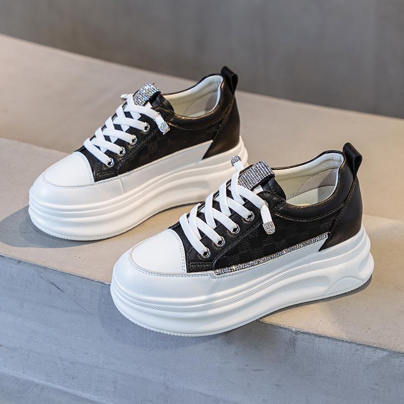 

Fujin 6 см натуральная кожа платформа танкетка блестящие модные женские весенне-летние удобные осенние массивные кроссовки обувь дышащая 39 чёрный