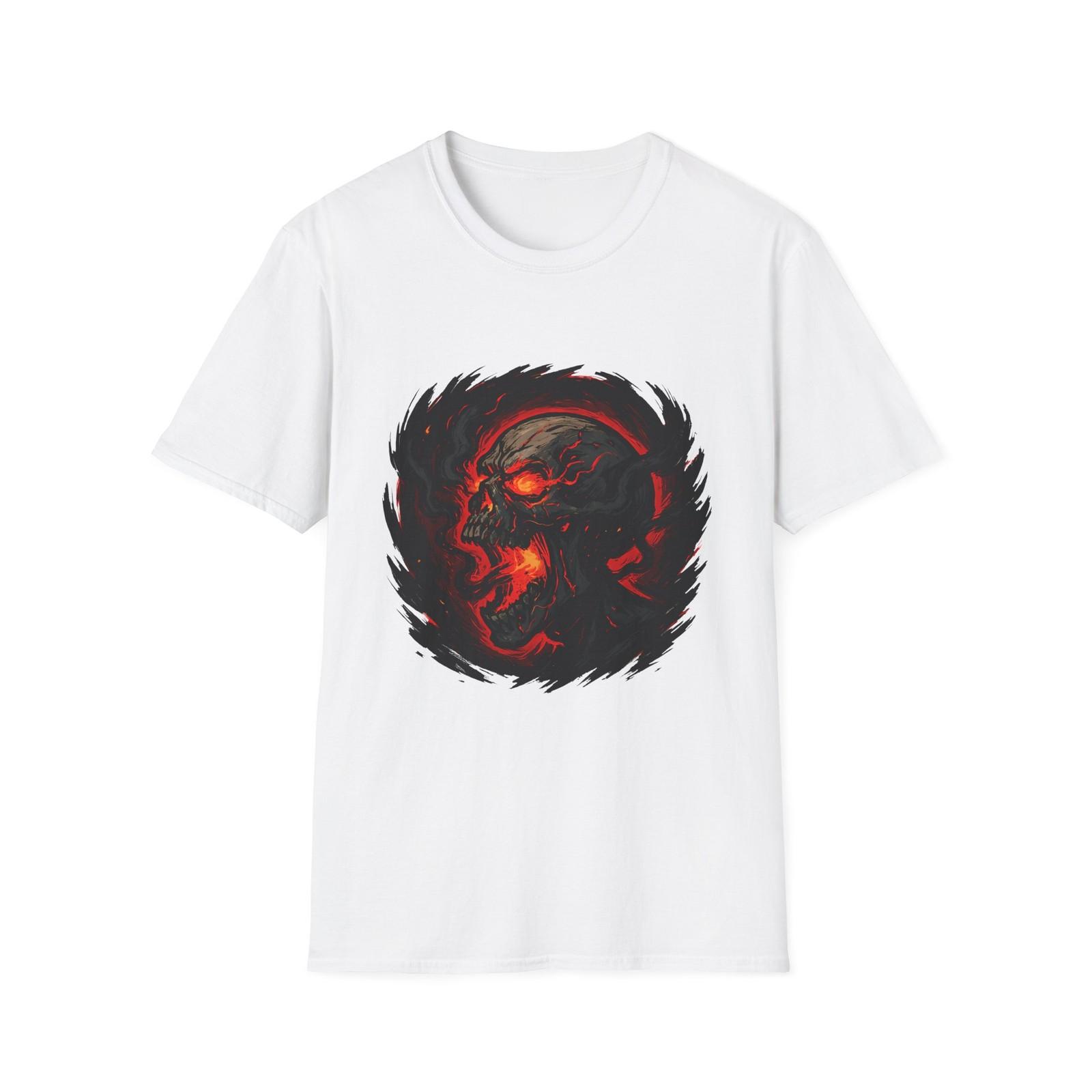 Unisex Softstyle T-Shirt Skull Fire Smoke Rage Halloween S