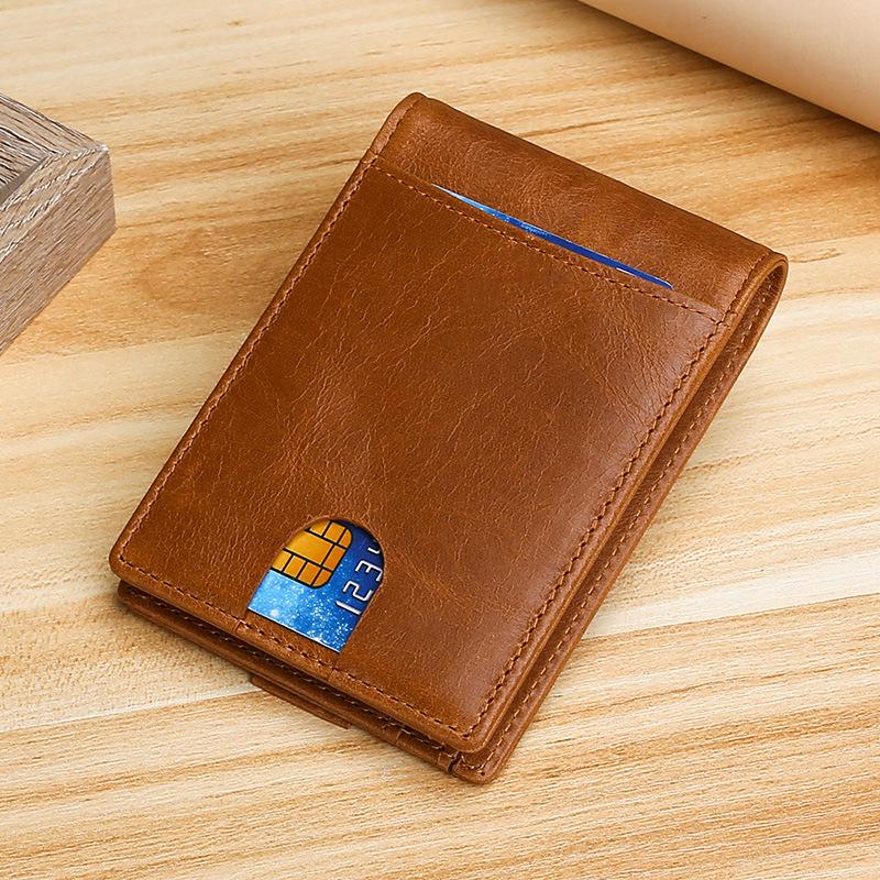 

Men s Anti-RFID Genuine Leather Wallet - Vintage Cowhide Card Holder with Dollar Clip коричневый