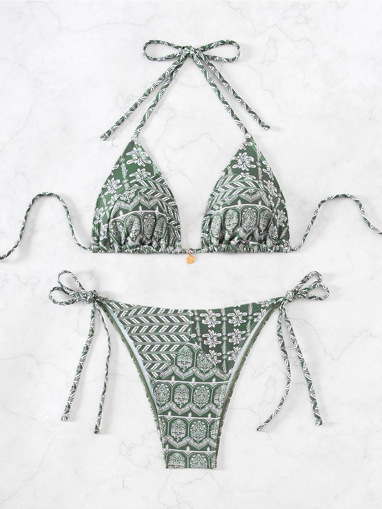 Printed Tie Side Sexy Two Piece Bikini Swimsuit Elegant Fashion For Beach Vacation