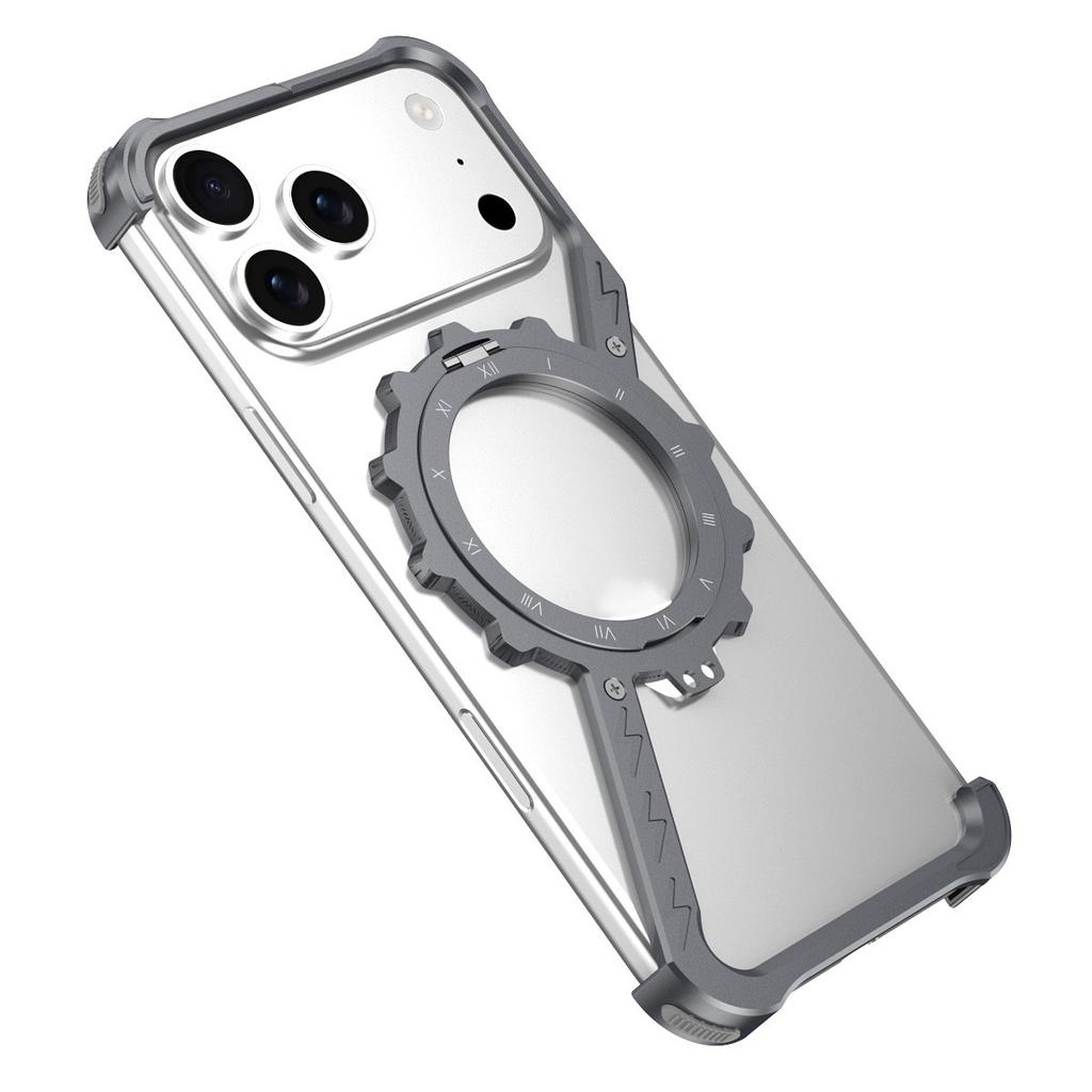 High Quality Aluminum Frameless Phone Case 360 Magnetic Rotation Stand Shockproof Bumper Electroplate for Iphone 17 Pro Orange