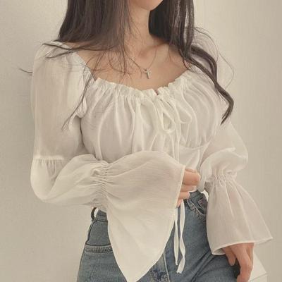 Pure Desire One-Shoulder Chiffon Long Sleeve Top - French Style