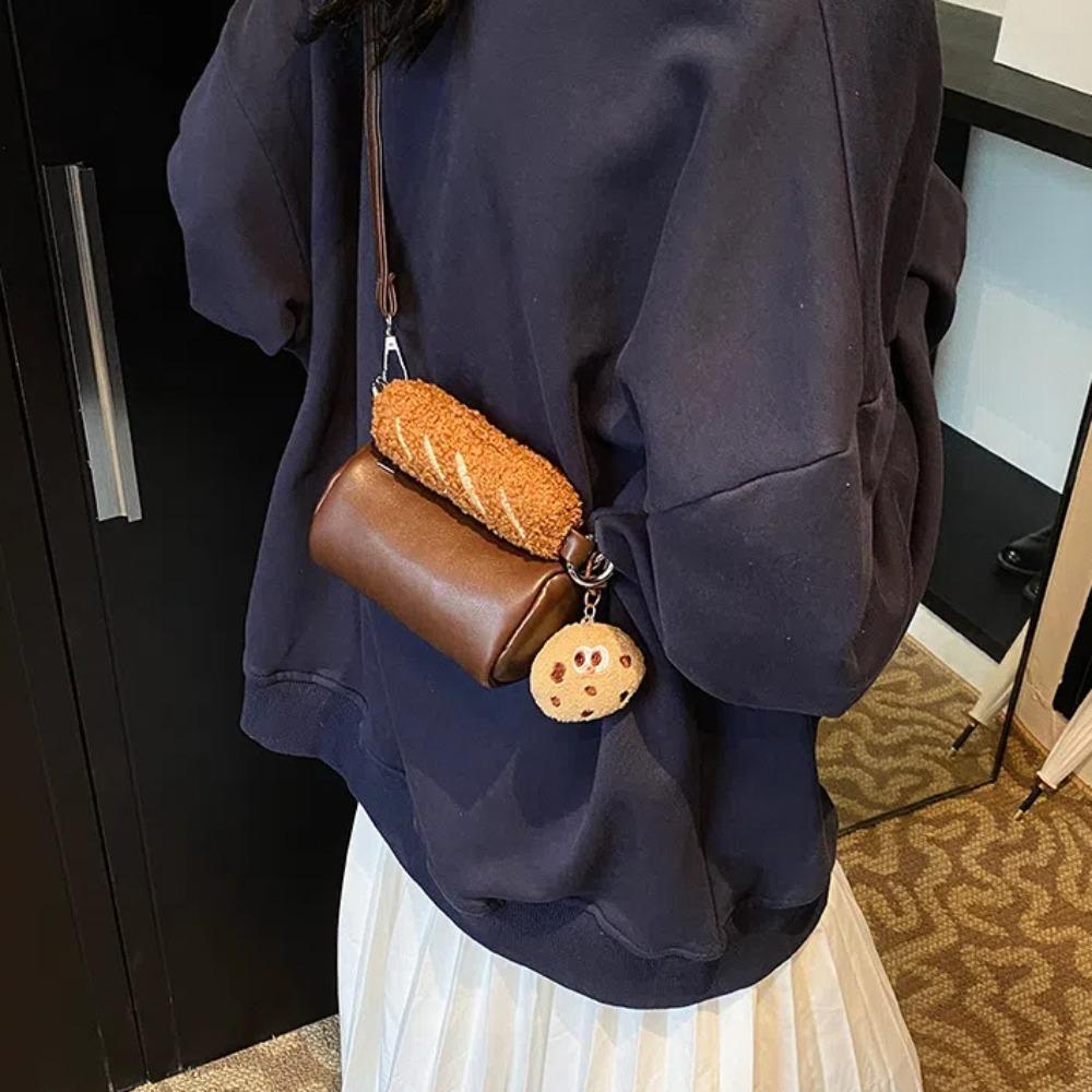 Small PU Leather Shoulder Bag Plush Cartoon Crossbody Bag Cookie Hot Dog Handbag Shopping