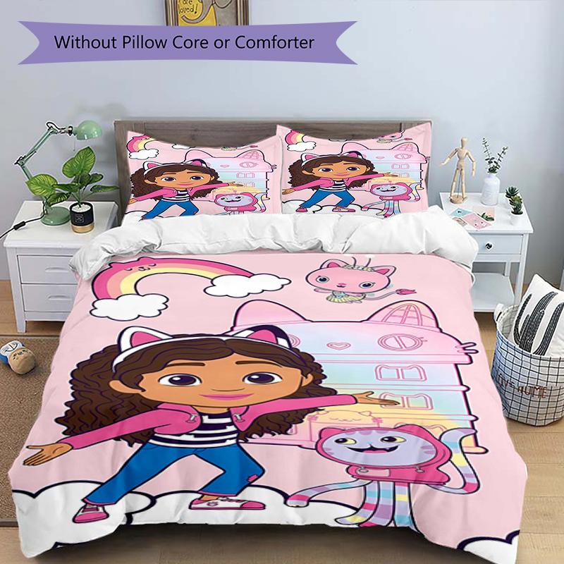 3pcs Gaby's Bubble House3 Design Cover Set - HD Printed Bedding with 1 Cover and 2 Pillowcases - Perfect for Home and Dorm Decor