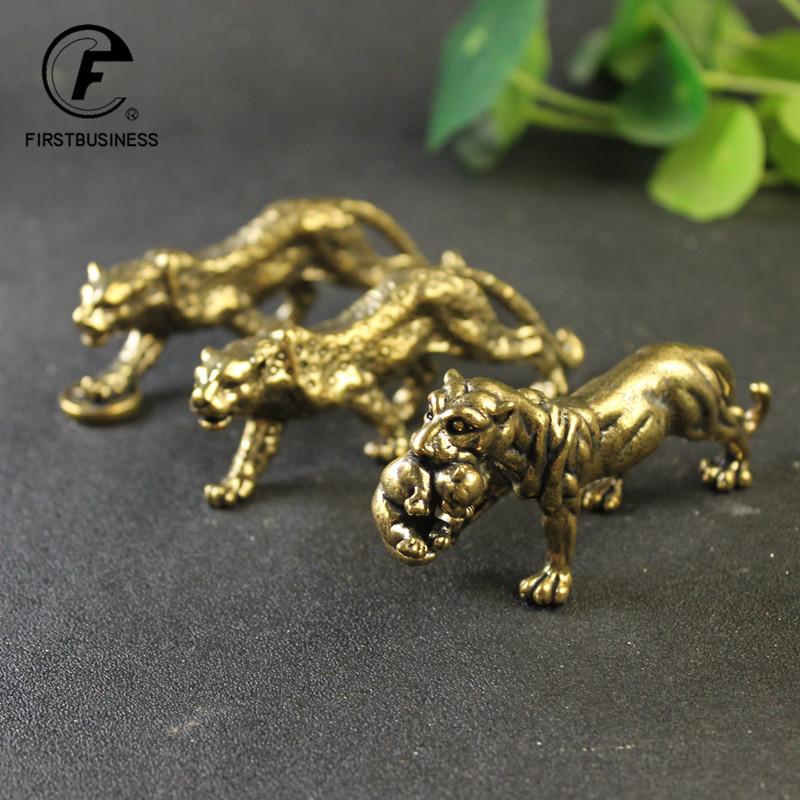 Brass Solid Vintage Cheetah Tiger Statue Desktop Ornaments Pen Rack Lucky Animal Leopard Figurines Miniatures Crafts Decorations