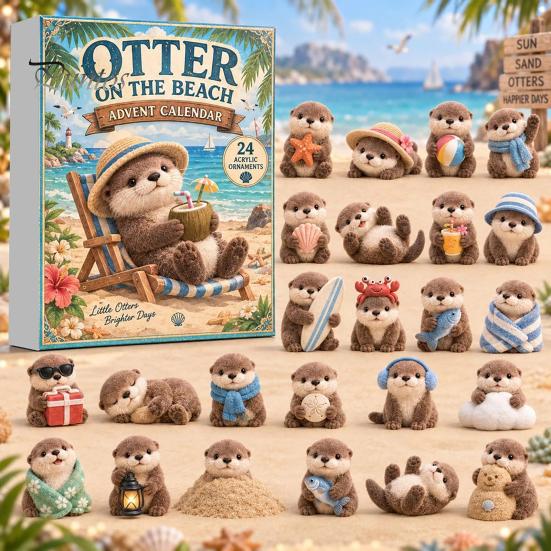 Otter Advent Calendar Otters Calendars 2026, 24 Days 2D Flat Acrylic Ornaments Christmas Miniature Animal Figures Countdown Calendar, Cute Cartoon