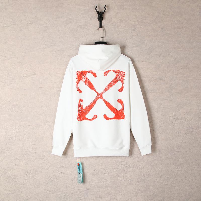 Unisex Off-White Embroidered Letter Hooded Sweatshirt for Autumn/Winter