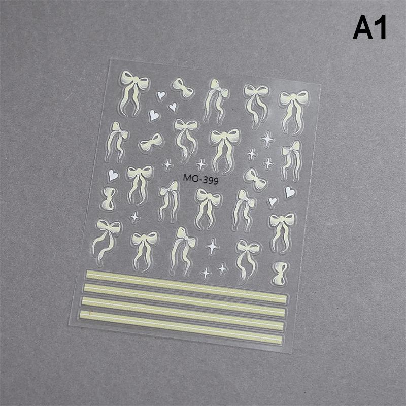 Ribbon Bow Shape Nail Sticker Multicolour Stereoscopic Relief Enhancement Adhesive Nail Decal Decoration Diy