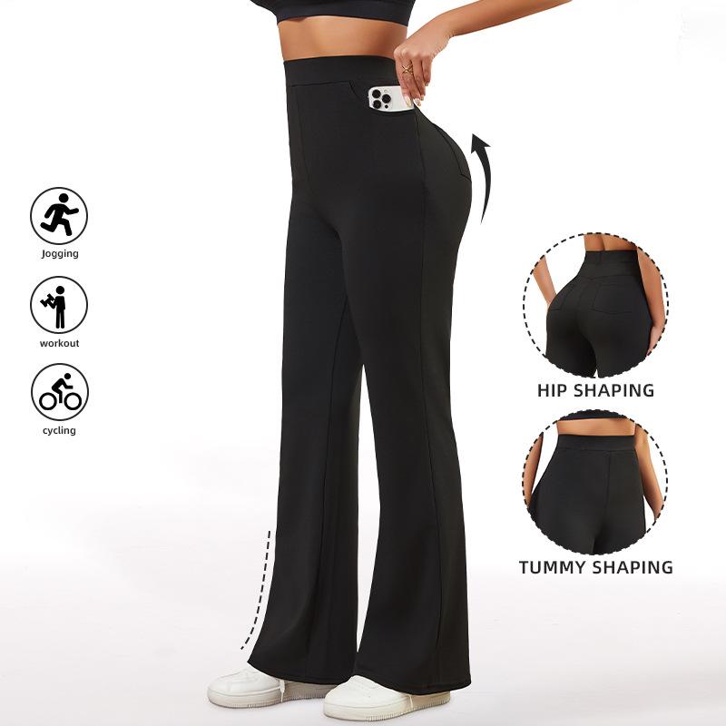 

High-Waisted Flared Yoga Pants - European & American Style, High Elasticity, Perfect for Fitness & Casual Wear 0XL (65-80 kg) чорний