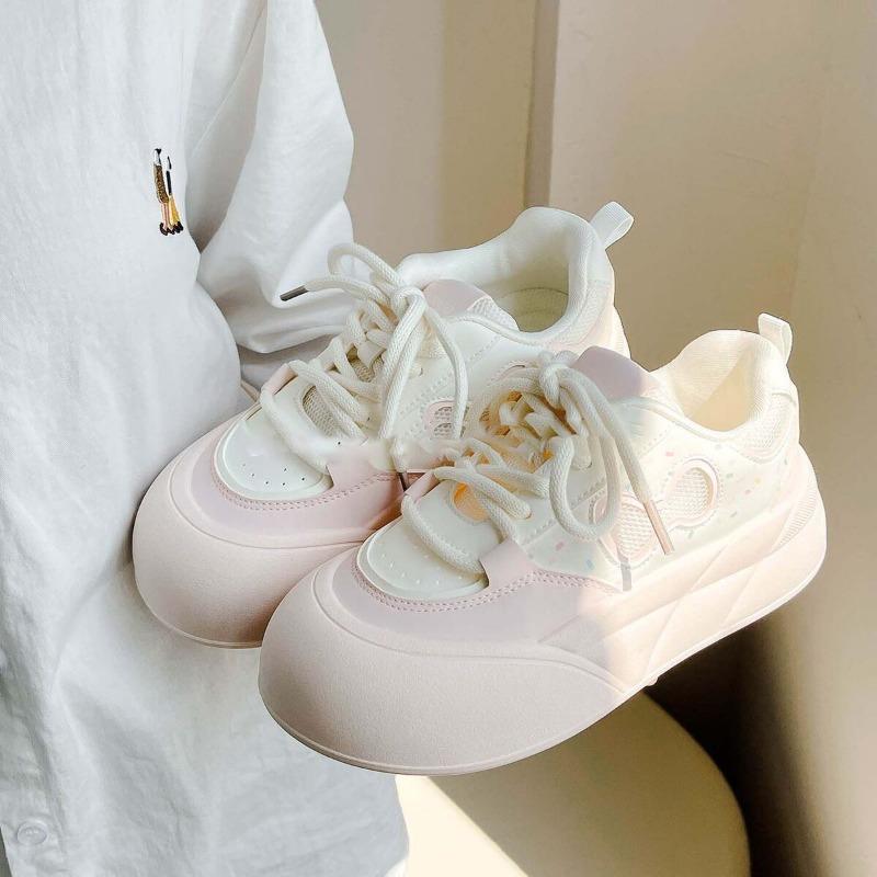 Summer Mesh Breathable Bread Shoes Women's New Platform White Shoes Original Niche Versatile Sports Board Shoes