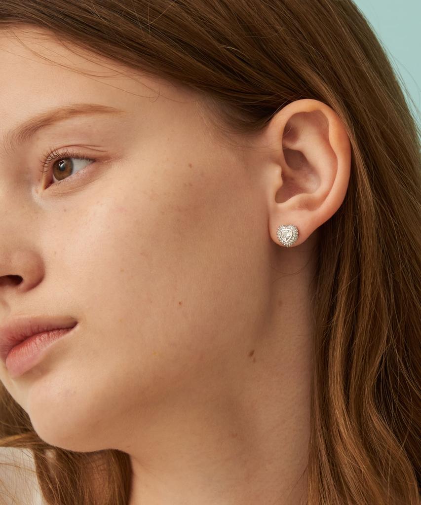 Noonoo Fingers [S925Post] Heart Crush Earrings (2 Colors) White Gold Rose Gold