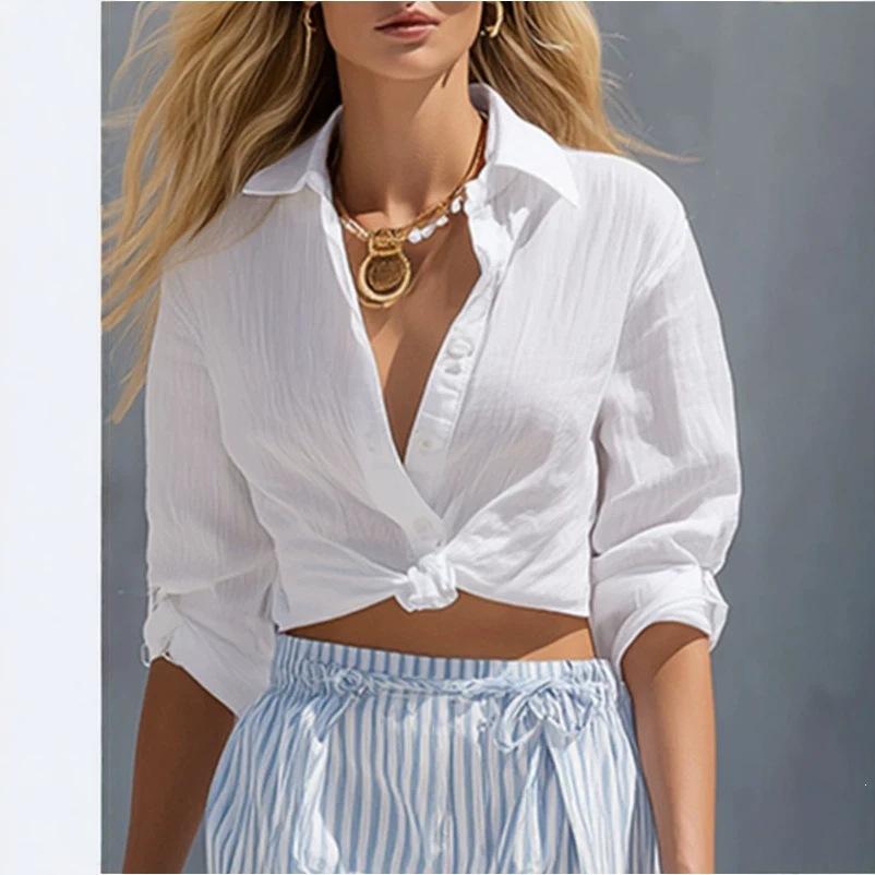 2026 European and American cross-border independent station Elegant and versatile white shirt blue striped wide pants suit S белый