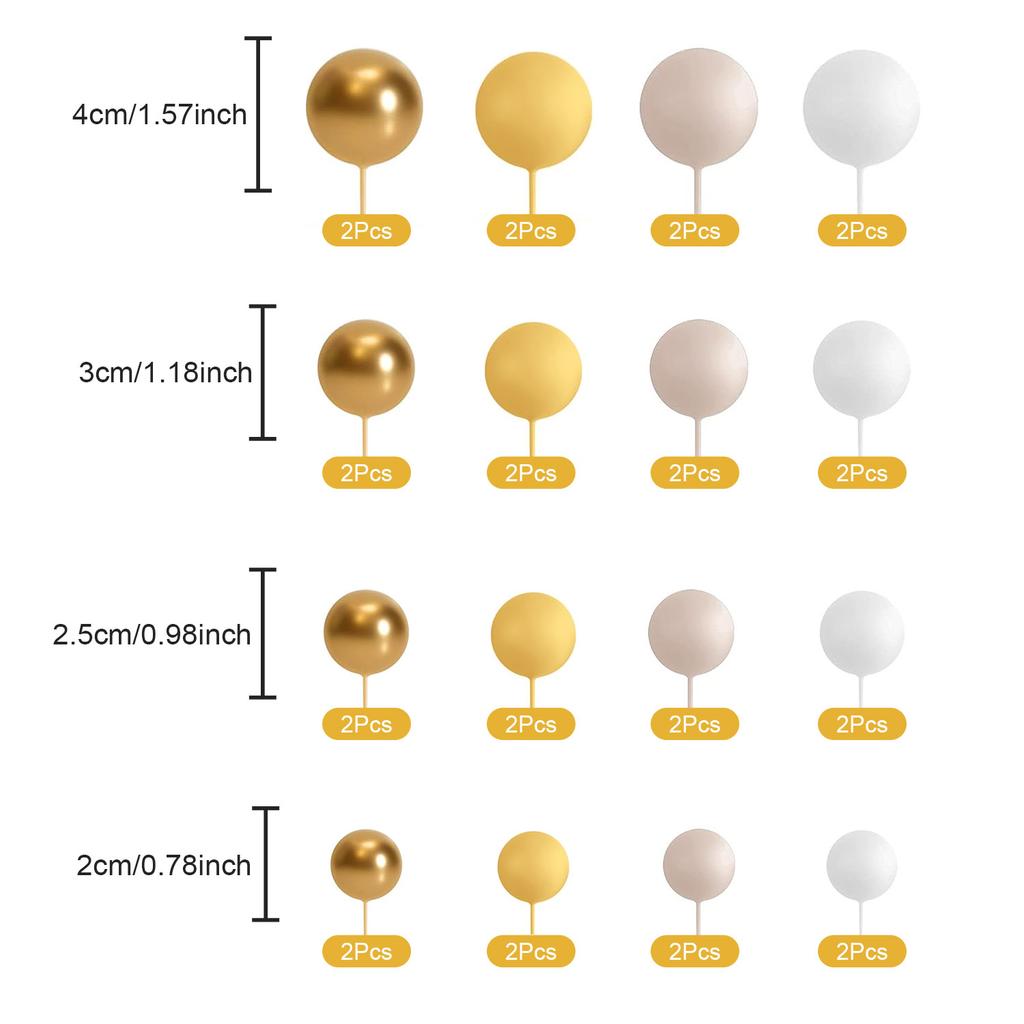 32PCS Boho Gold White Khaki Foam Balls for Cake Decorating DIY Wedding Birthday Party Cupcake Toppers Bridal Shower Decor