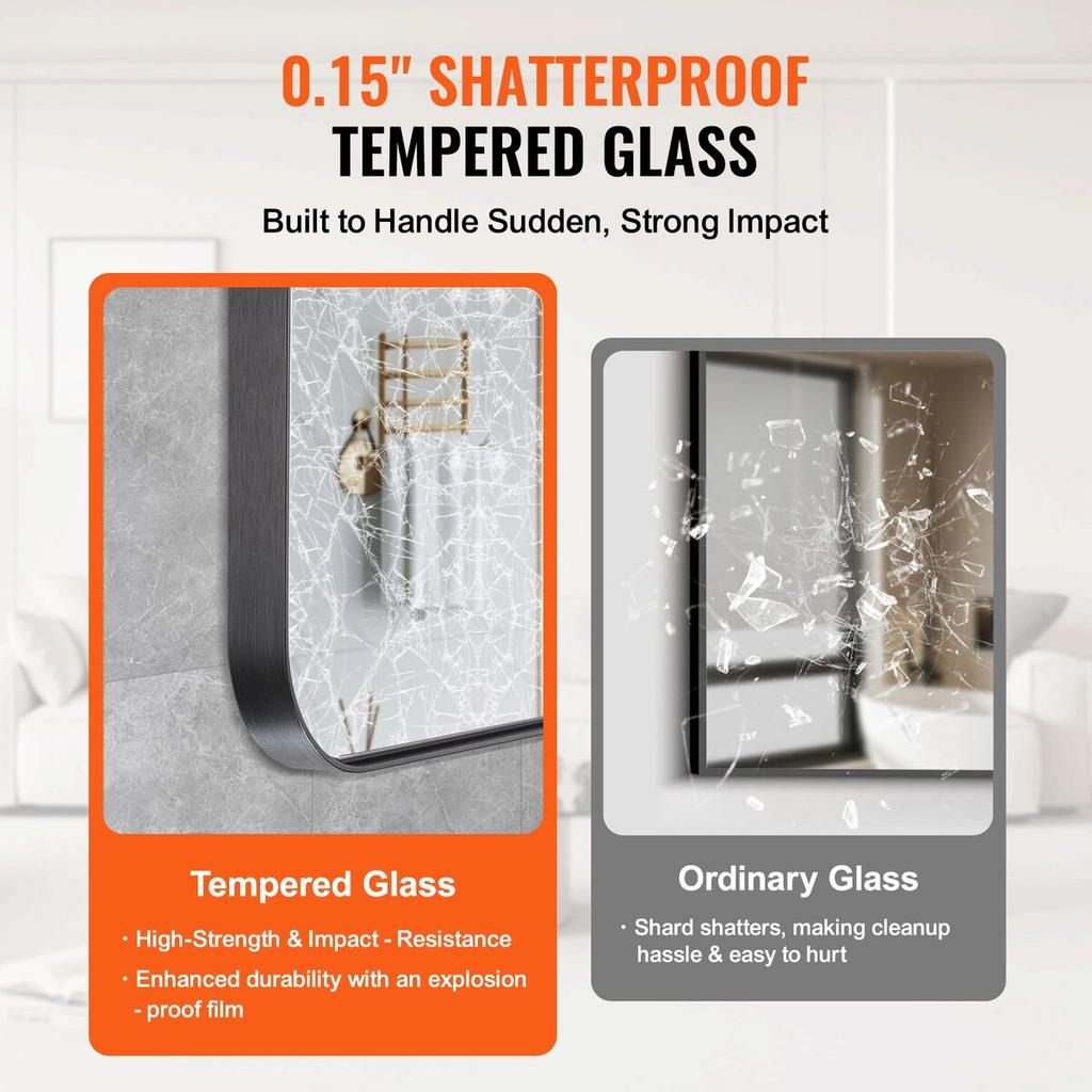 Square Wall Mounted Mirror 28" X 60" Mirror with Aluminium Alloy Frame