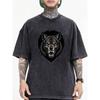Men's Oversized Cotton Washed Wolf T-Shirt - Vintage Stone Washed Streetwear Tee with Print, Loose Fit Crew Neck Short Sleeve for Hip Hop,Casual Wear